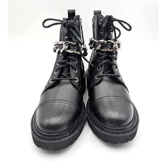 Linea Paolo Thexton Chain Lace Up Ankle Boot Women's Black Size US6.5M EU37 - Picture 2 of 12